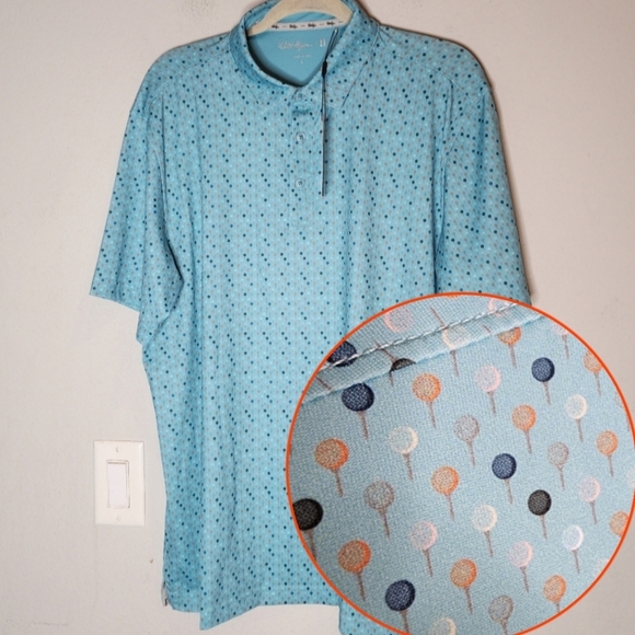 NWT Walter Hagen Golf Ball Tee Printed Blue Polo. Men's size Large. UPF 30+ - Picture 1 of 12